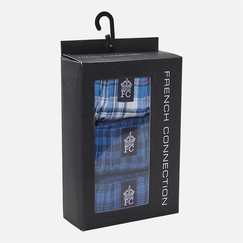 French Connection Mens Three Pack FC Woven Boxers Multi 4 Blue Marine Check/Blue Marine - Image 2