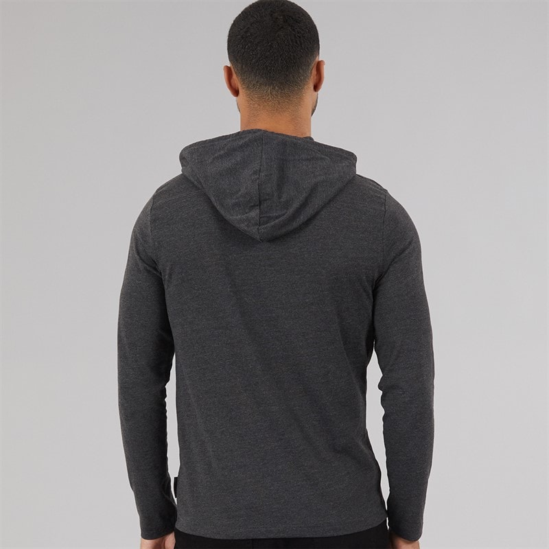 French Connection Mens 3 Crown Long Sleeve Hooded Top Charcoal Mel - Image 2