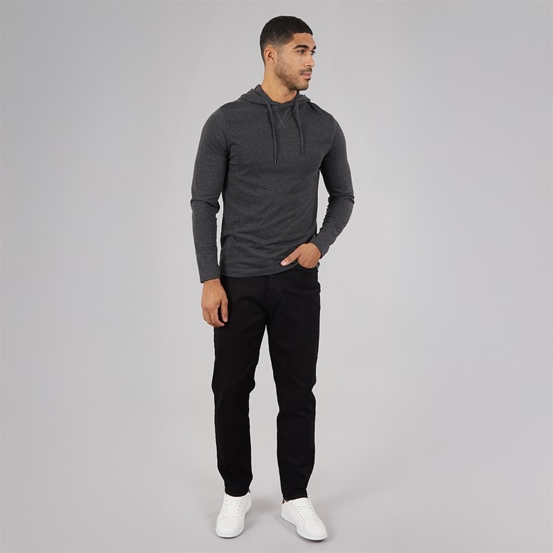 French Connection Mens 3 Crown Long Sleeve Hooded Top Charcoal Mel - Image 3