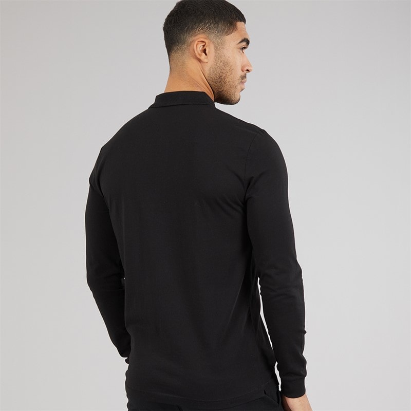 French Connection Mens Long Sleeve Polo Shirt Black/Gunmetal - Image 2