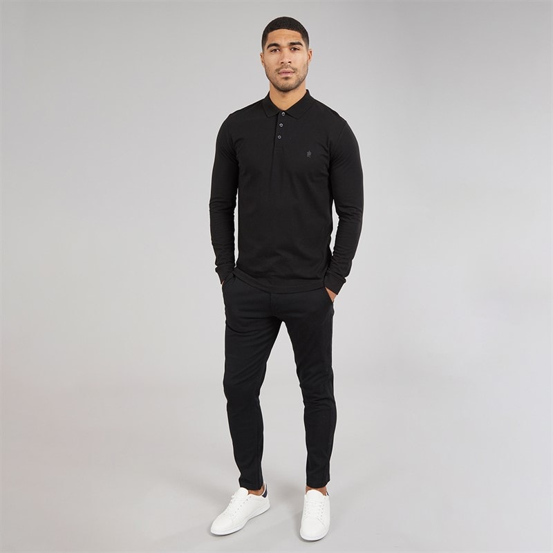 French Connection Mens Long Sleeve Polo Shirt Black/Gunmetal - Image 3