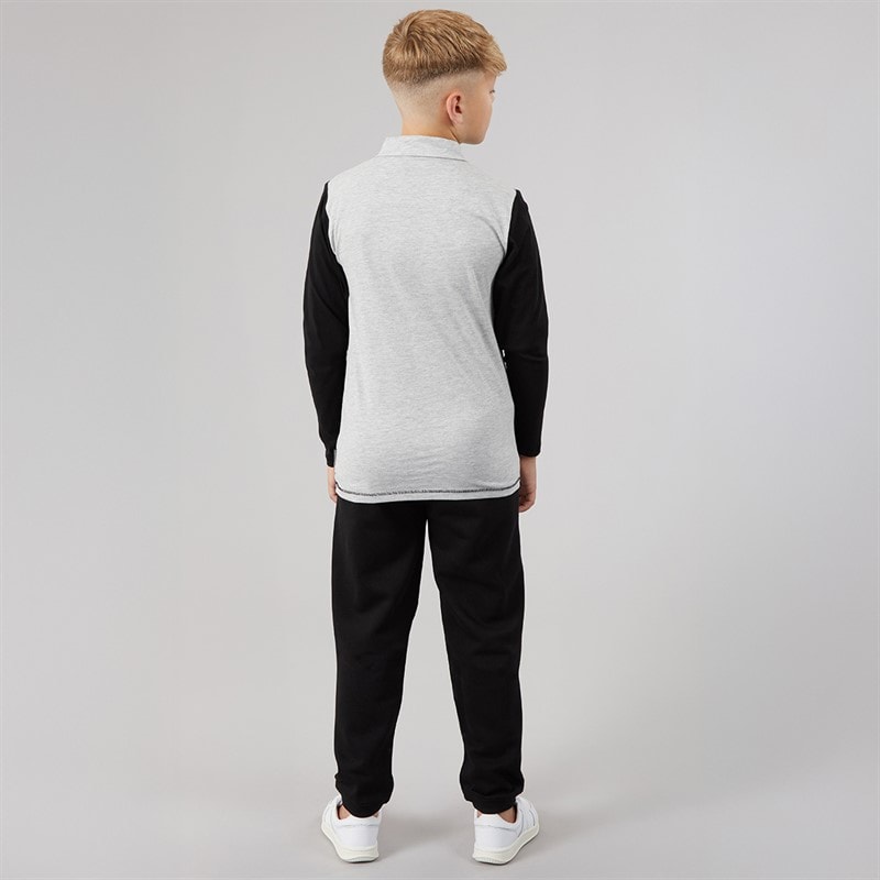 French Connection Boys Court Long Sleeve Zip Polo Shirt And Joggers Set Black/Light Grey Melange - Image 2