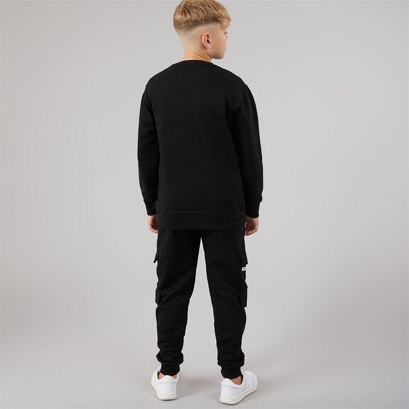 French Connection Boys Zone Crew Sweatshirt And Cargo Pants Tracksuit Black/White - Image 2