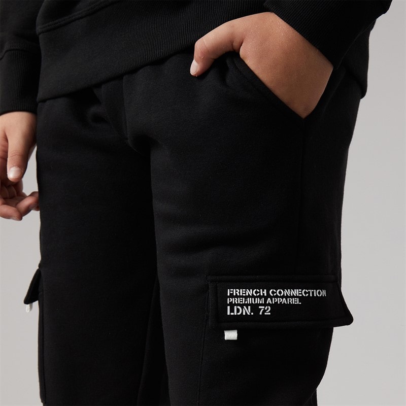 French Connection Boys Zone Crew Sweatshirt And Cargo Pants Tracksuit Black/White - Image 5