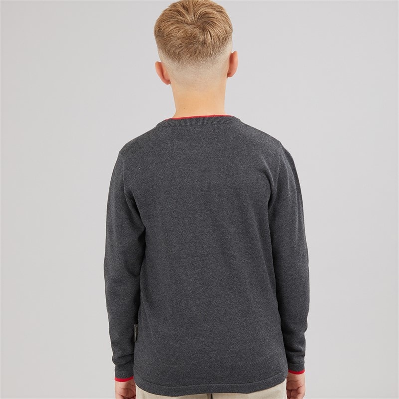 French Connection Boys Plain Tipped Knitted Jumper Charcoal Melange/Red - Image 2