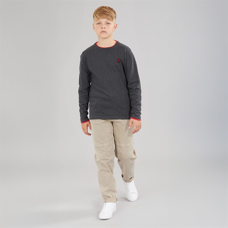 French Connection Boys Plain Tipped Knitted Jumper Charcoal Melange/Red - Image 3