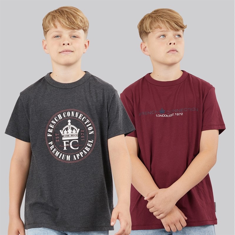 French Connection Boys FC Two Pack T-Shirts Multi 2 Charcoal Melange/Burgundy