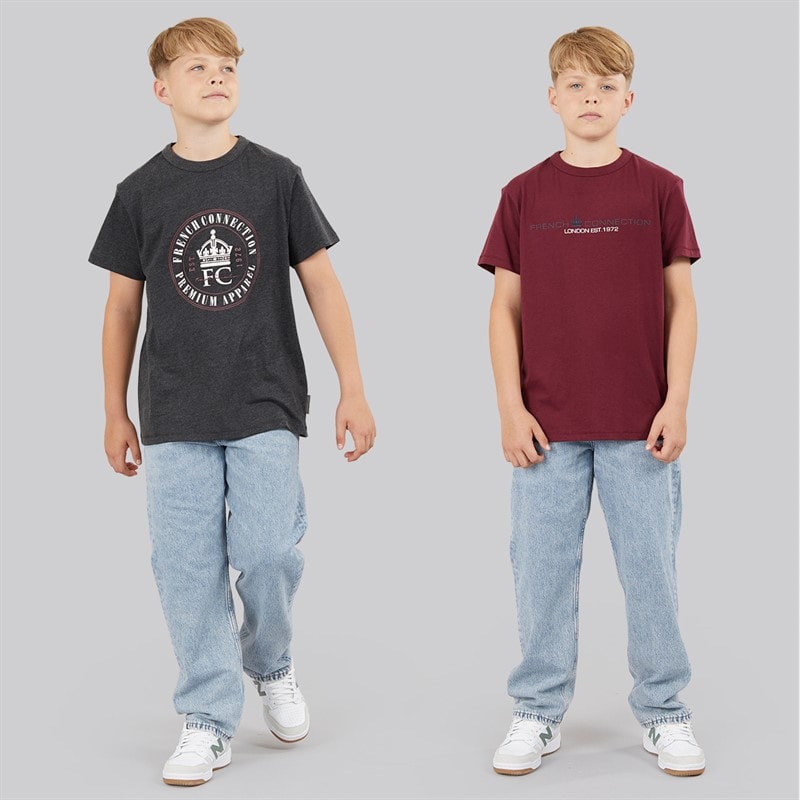 French Connection Boys FC Two Pack T-Shirts Multi 2 Charcoal Melange/Burgundy - Image 3