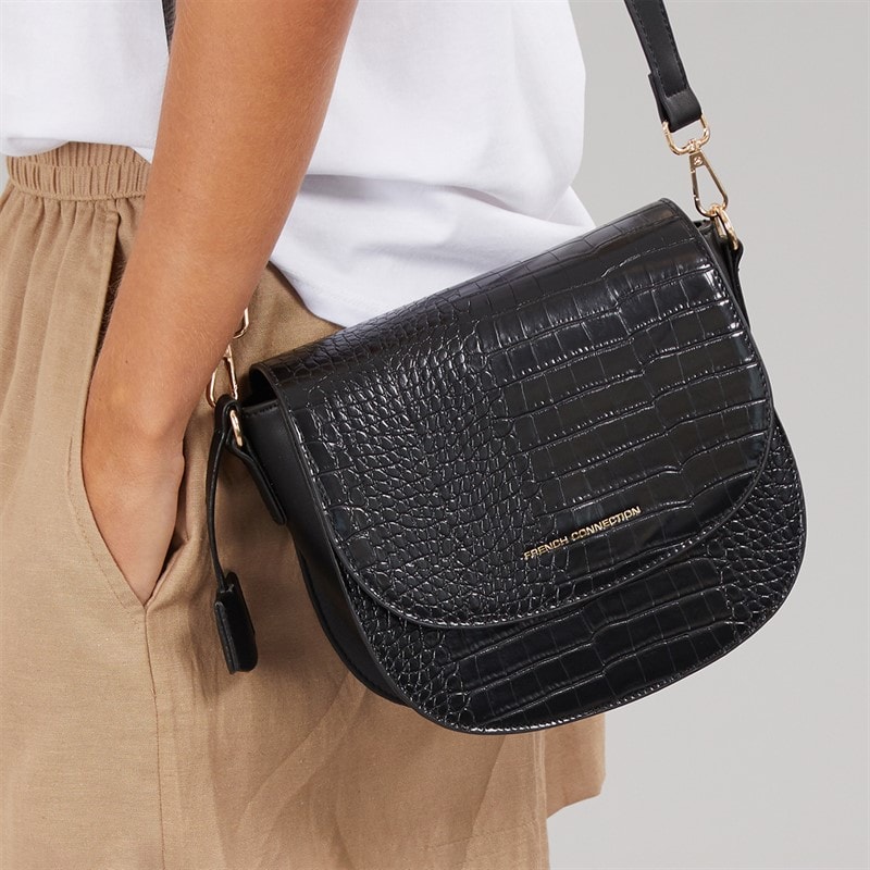 French Connection Womens Moon Crocodile Bag Black - Image 2
