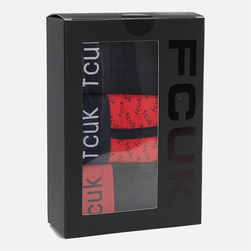 French Connection Mens Fcuk Three Pack Boxers Fcuk12 Black/Red Print/Black - Image 2