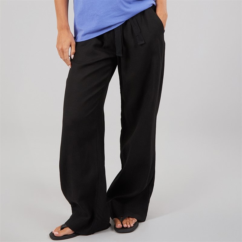 French Connection Womens Linen Blend Tie Trousers Black