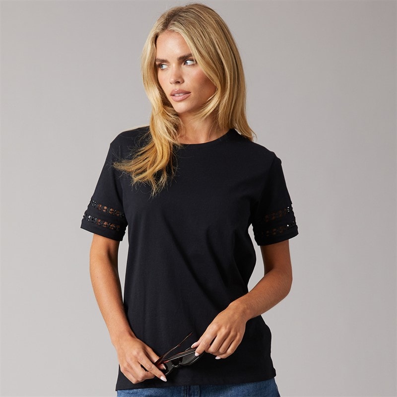French Connection Womens Crochet T-Shirt Midnight