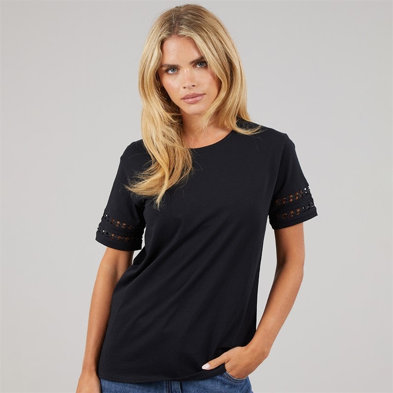 French Connection Womens Crochet T-Shirt Midnight - Image 3