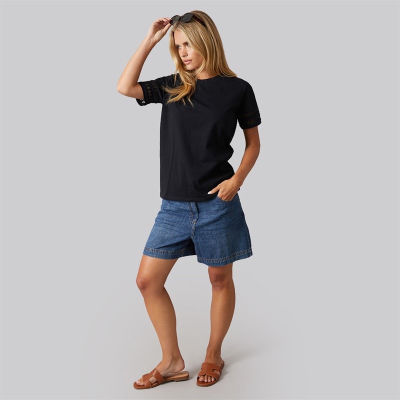 French Connection Womens Crochet T-Shirt Midnight - Image 4
