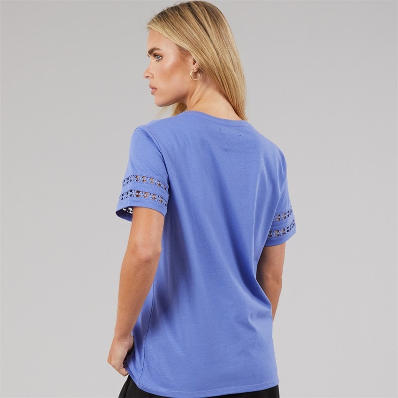 French Connection Womens Crochet T-Shirt Baja Blue - Image 2