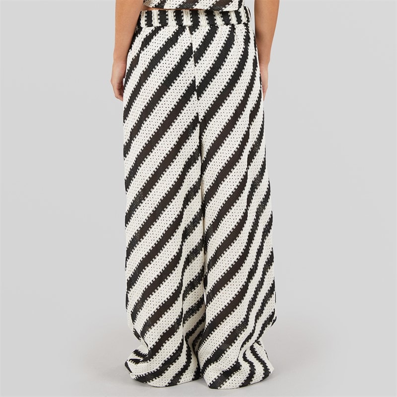 French Connection Womens Stripe Crochet Trousers Black/Ecru - Image 2