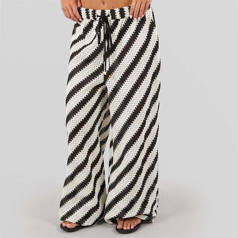 French Connection Womens Stripe Crochet Trousers Black/Ecru - Image 3