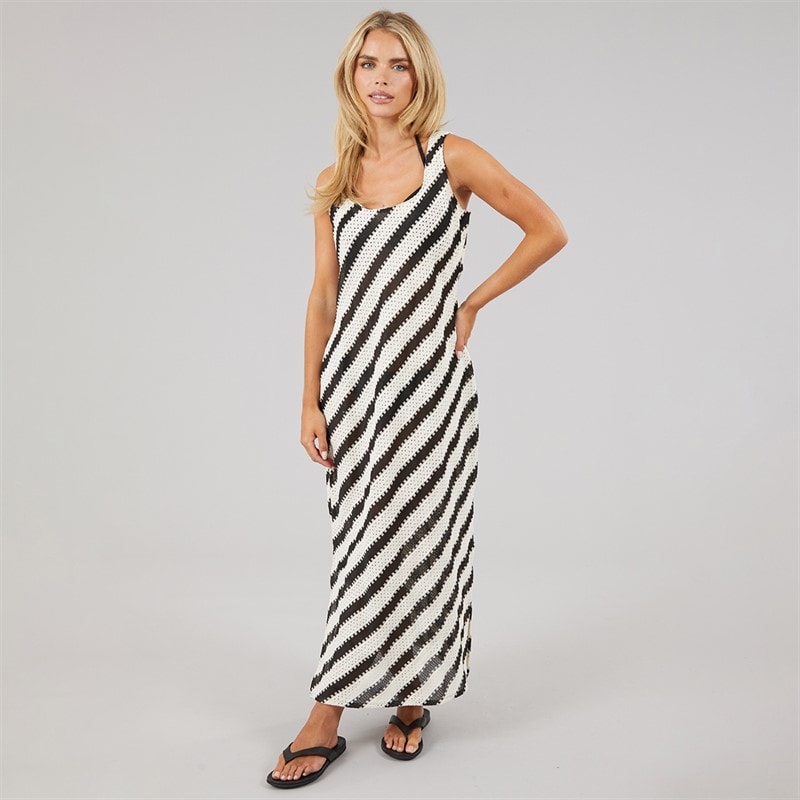 French Connection Womens Stripe Crochet Dress Black/Ecru