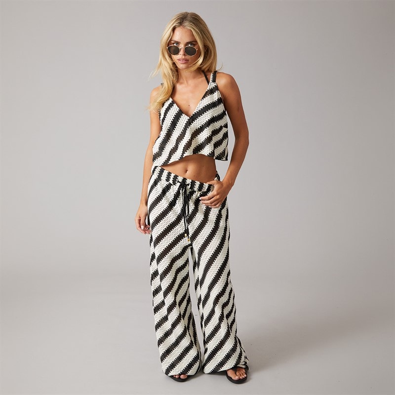 French Connection Womens Stripe Crochet Vest Black/Ecru - Image 4