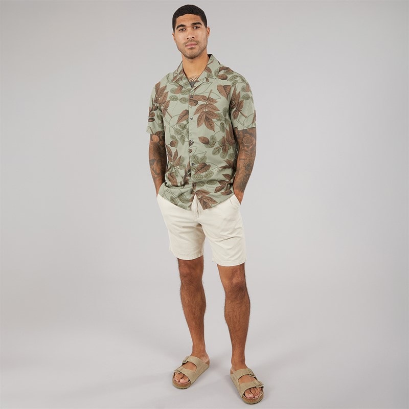 French Connection Mens Short Sleeve Leafy Viscose Shirt Khaki - Image 4