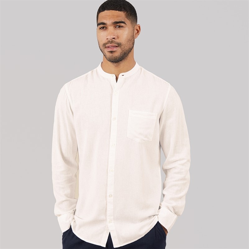 French Connection Mens Henley Long Sleeve Linen Shirt White