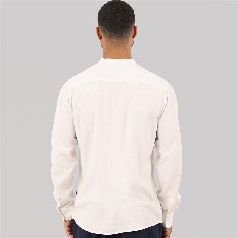 French Connection Mens Henley Long Sleeve Linen Shirt White - Image 2