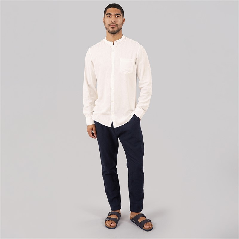 French Connection Mens Henley Long Sleeve Linen Shirt White - Image 3
