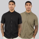 French Connection Mens Two Pack Short Sleeve Linen Shirts Black/Khaki