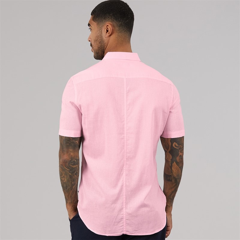 French Connection Mens Short Sleeve Linen Shirt Soft Pink - Image 2