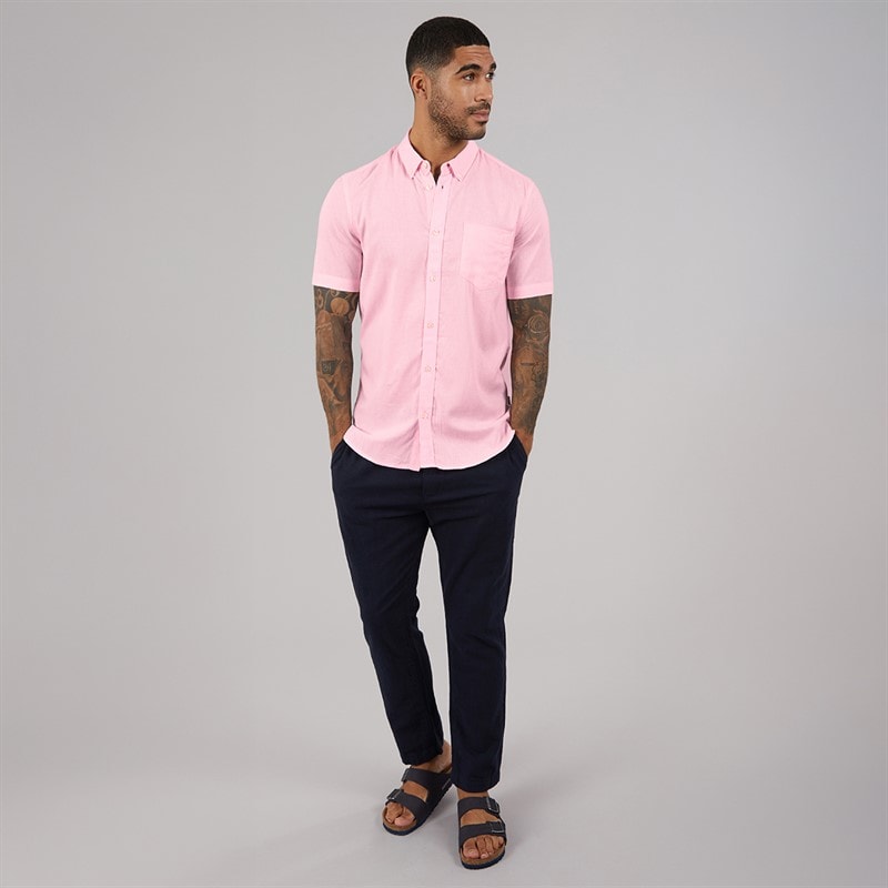 French Connection Mens Short Sleeve Linen Shirt Soft Pink - Image 3