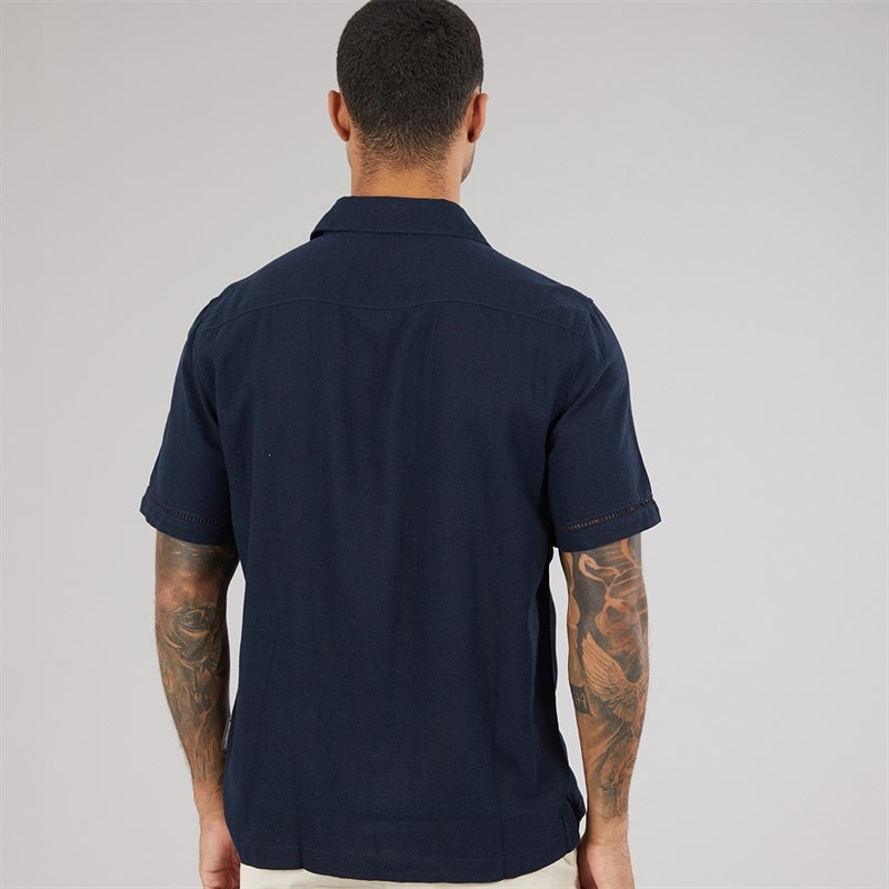 French Connection Mens Linen Floral Short Sleeve Shirt Marine - Image 2
