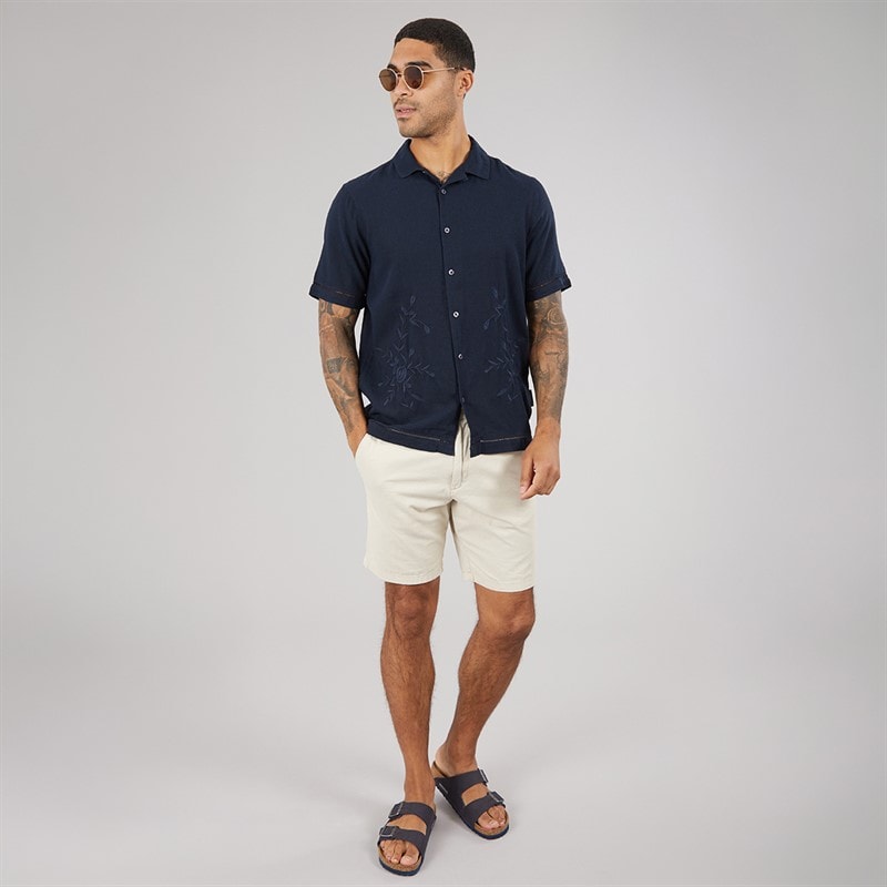 French Connection Mens Linen Floral Short Sleeve Shirt Marine - Image 4