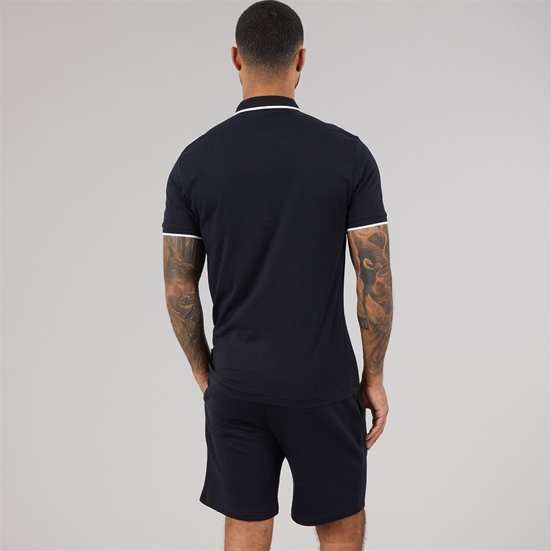 French Connection Mens Tipped Piping Polo and Shorts Set Marine/White - Image 2