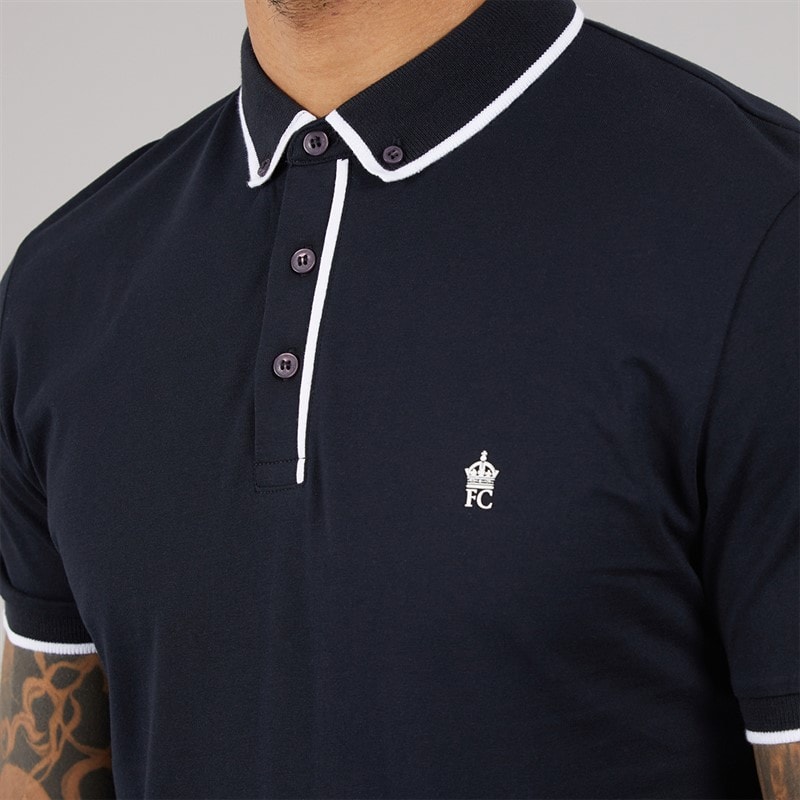 French Connection Mens Tipped Piping Polo and Shorts Set Marine/White - Image 3