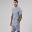 French Connection Mens Tipped Piping Polo Shirt And Shorts Set Light Blue Melange/White