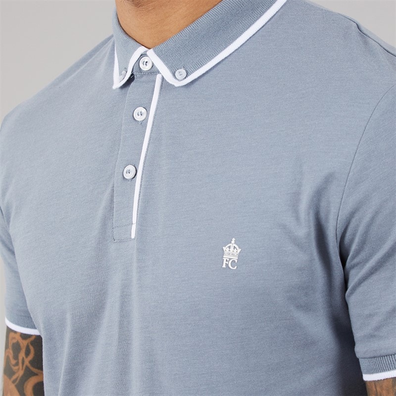 French Connection Mens Tipped Piping Polo Shirt And Shorts Set Light Blue Melange/White - Image 3