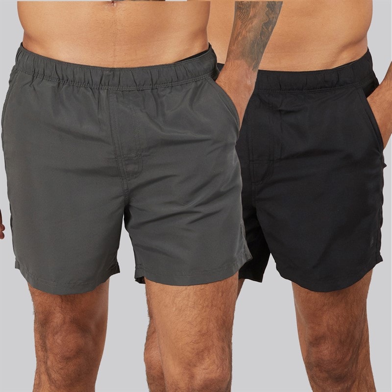 French Connection Mens Two Pack Swim Shorts Black/Kahki