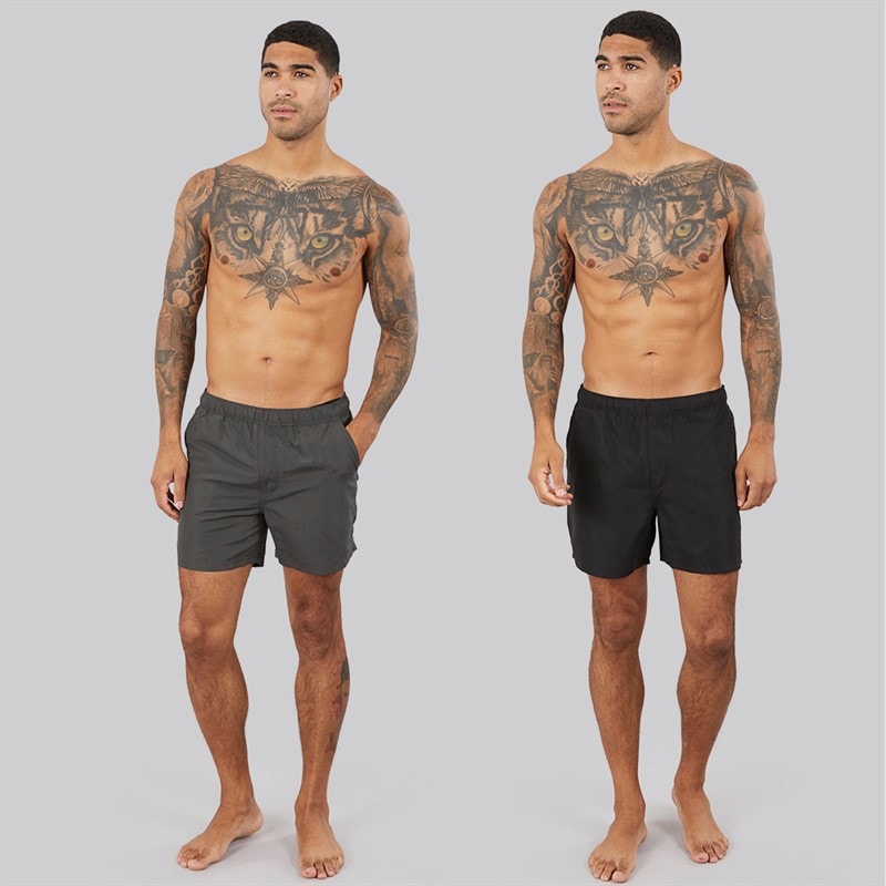 French Connection Mens Two Pack Swim Shorts Black/Kahki - Image 3