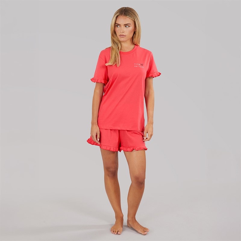 French Connection Womens Cute As Shorts And T-Shirt Pyjama Set Hot Pink - Image 4