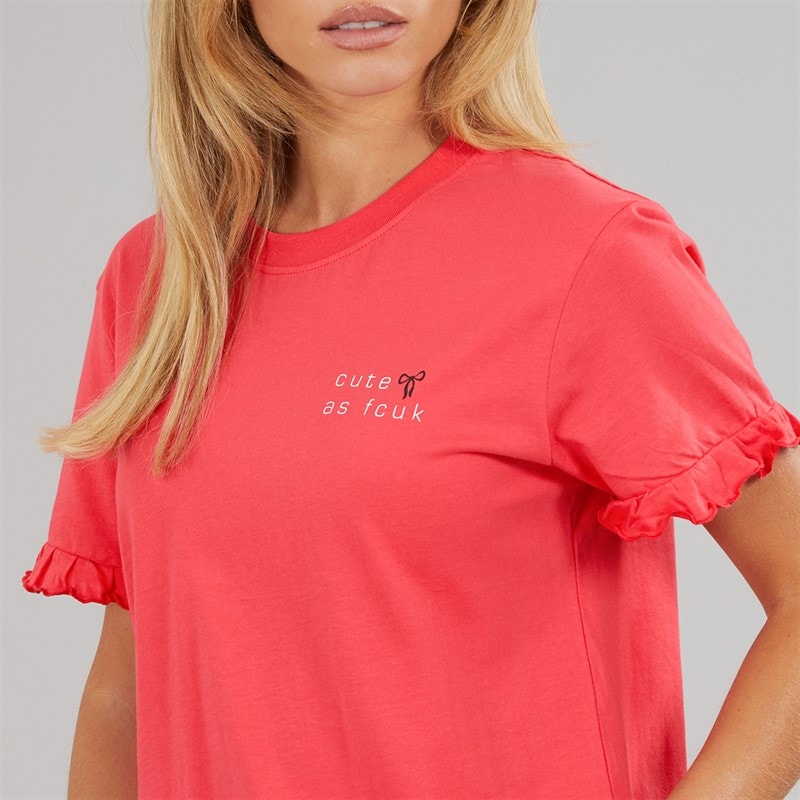 French Connection Womens Cute As Shorts And T-Shirt Pyjama Set Hot Pink - Image 5