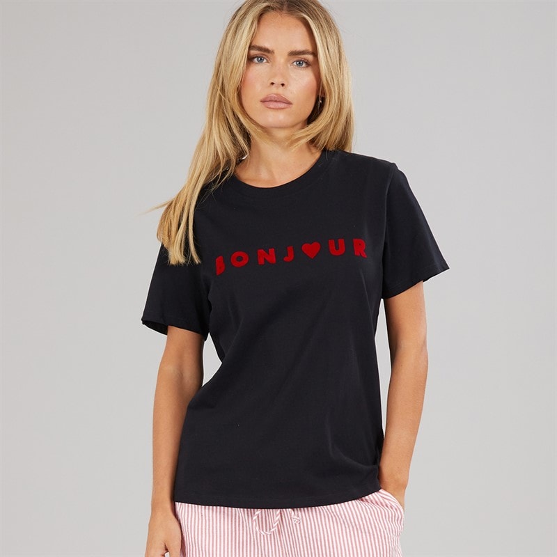 French Connection Womens Bonjour T-Shirt Midnight/Red