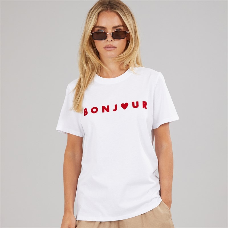 French Connection Womens Bonjour T-Shirt White/Red