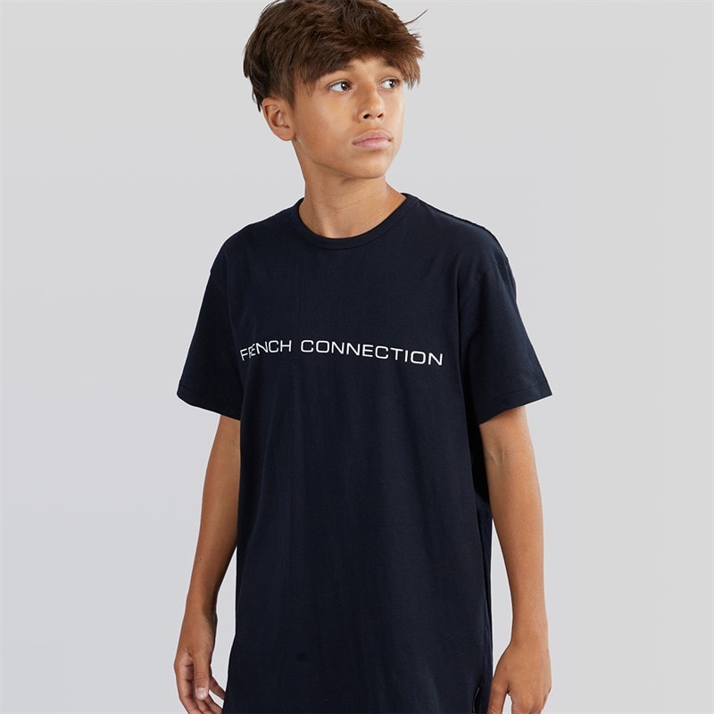 French Connection Boys Logo T-Shirt Marine/White