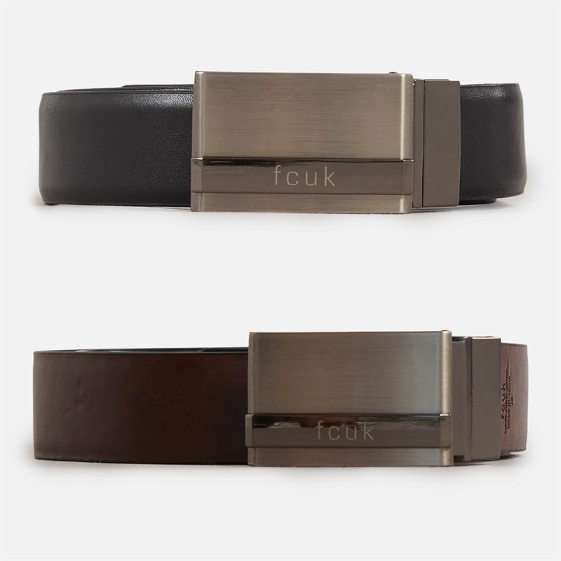 French Connection Mens FCUK Reversible Buckle Belt Black/Brown