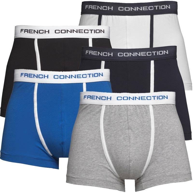 French Connection Mens Five Pack FC Boxer Trunks Black/Grey/White/Prince/Marine