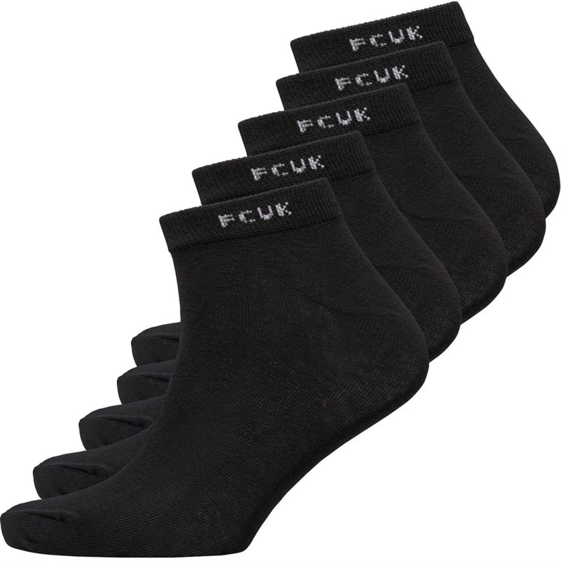 French Connection Mens FCUK Five Pack Trainer Socks Black/White - Image 1