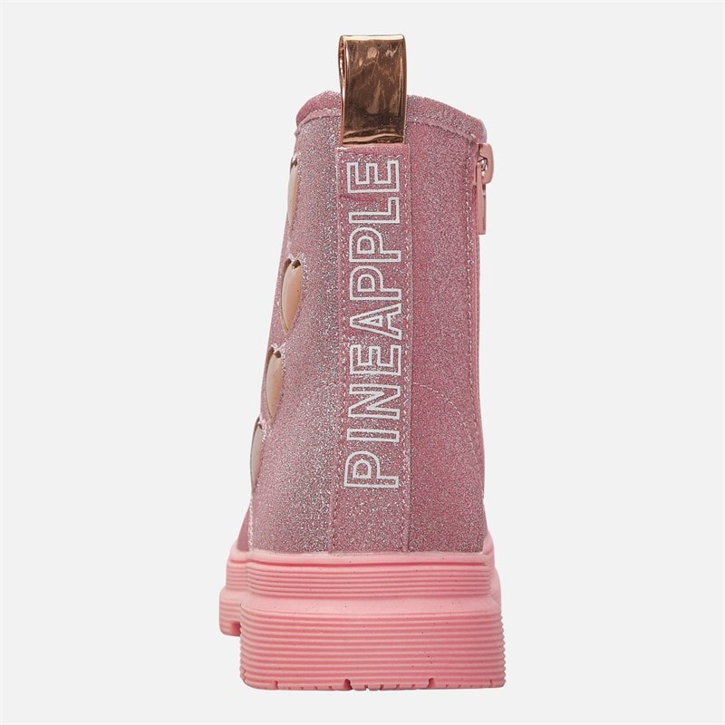 Pineapple Junior Girls Glitter Heart Ankle Boots Fuschia Glitter - Image 3