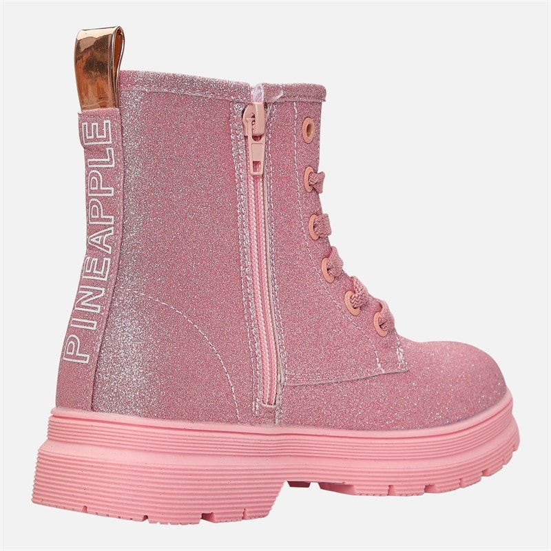 Pineapple Junior Girls Glitter Heart Ankle Boots Fuschia Glitter - Image 5