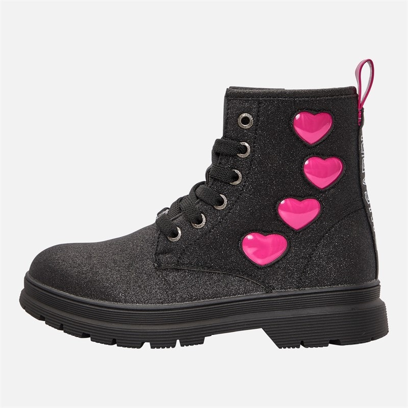 Pineapple Junior Girls Glitter Heart Ankle Boots Black Glitter