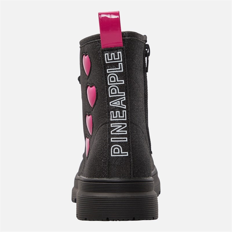 Pineapple Junior Girls Glitter Heart Ankle Boots Black Glitter - Image 3